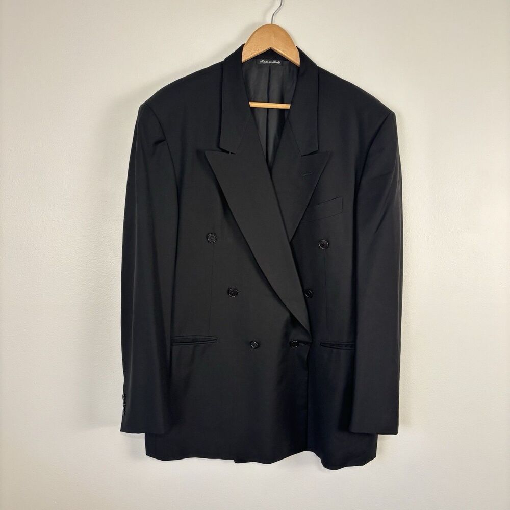 VTG Pal Zileri Loro Piana Wool Blazer Mens Black Double Breasted Jacket Italy 44
